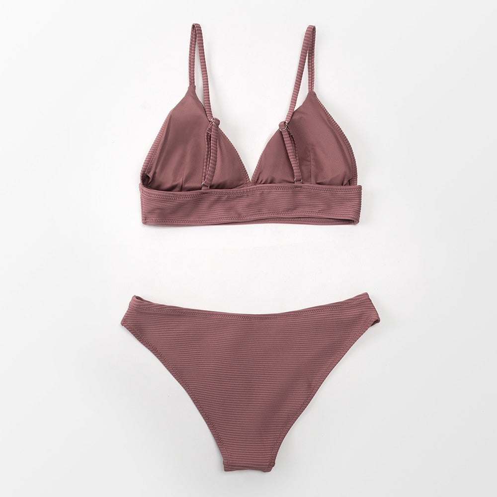 Army Green Solid Bikini Set Triangle Two Piece Swimwear Plain Beach Bathing Suit Swimsuits The Clothing Company Sydney