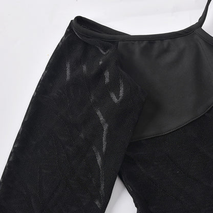 Halter Neck Off Shoulder Cut Out Bodycon Mini Dress Women Long Sleeve Backless Flocking Goth Black Dresses The Clothing Company Sydney