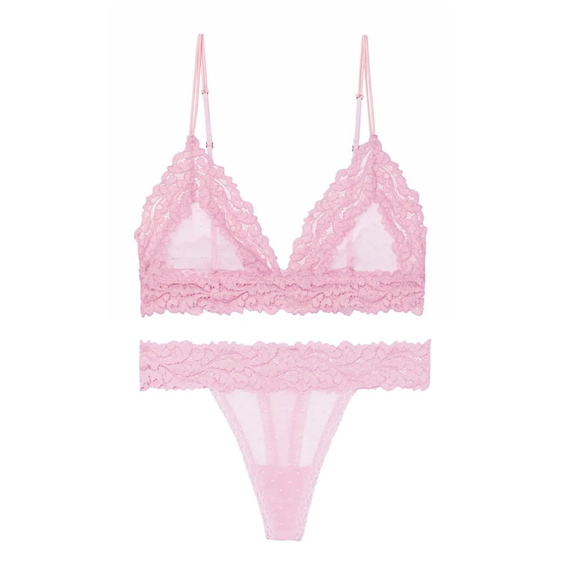 2 Piece Lingerie Set Lace Transparent Bra Set Dot Mesh Bralette Push Up Brassiere T Back Panties Sets Backless V Neck Bra The Clothing Company Sydney