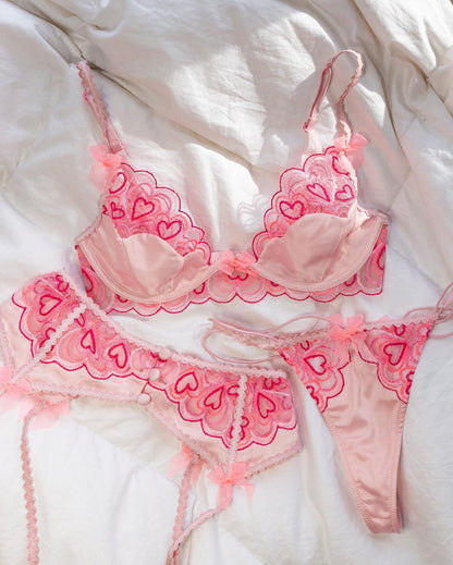 Love letter Lace Embroidery Sensual Lingerie Underwire Push up Bra Graters Patchwork Pink  Underwear Brief Bralette Set The Clothing Company Sydney