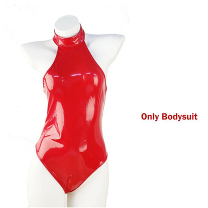 PU Leather Lingerie Glossy Leather Bodysuits with Socks Gloves Women Wet Look Latex Catsuit Exotic Zip Open Crotch Costumes The Clothing Company Sydney