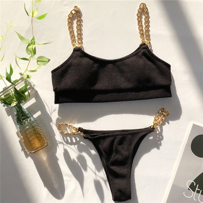 High Waist Swimwear Chain Swimsuit Bandeau 2 Piece Sports Bathing Suit Ribbed Set The Clothing Company Sydney