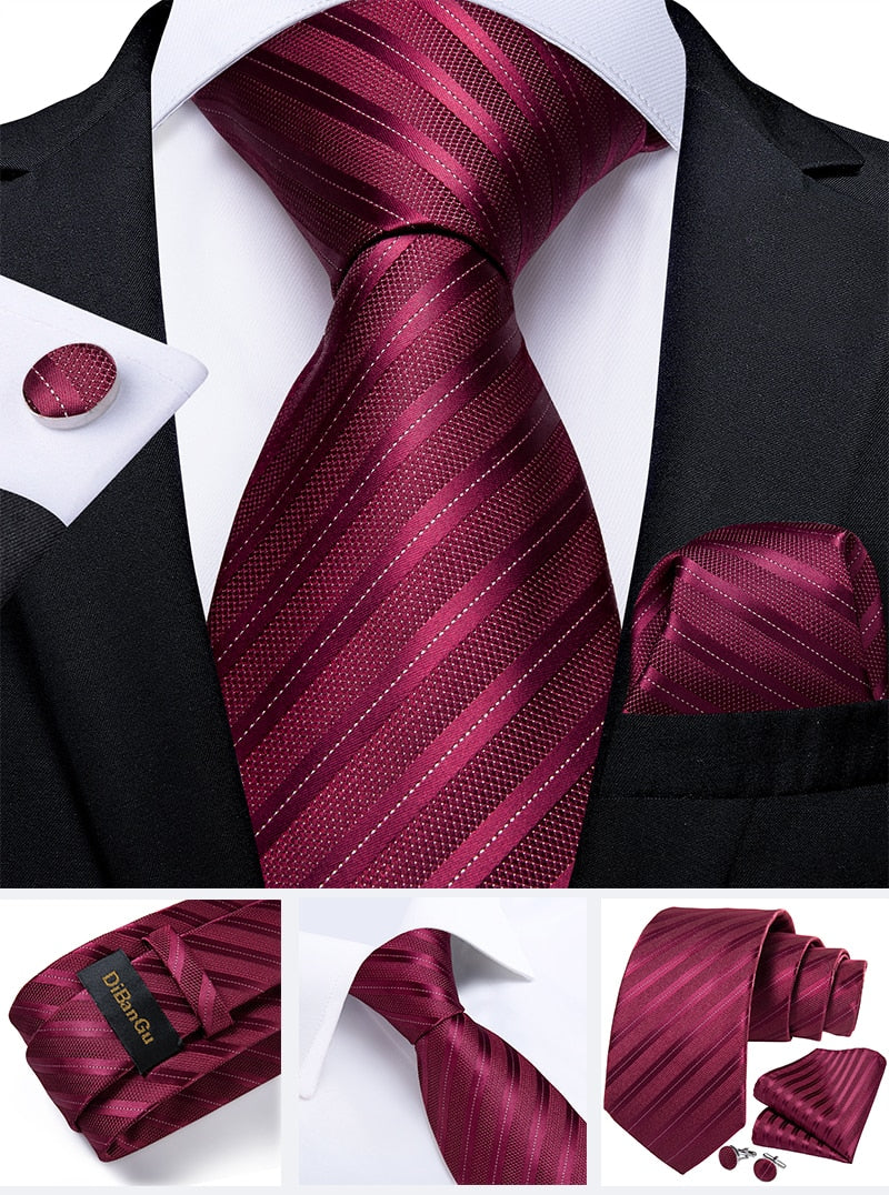 Designer Wedding Men's Tie Red  Solid Striped Paisley Neckties For Men Business Hanky Cufflinks Tie Set The Clothing Company Sydney