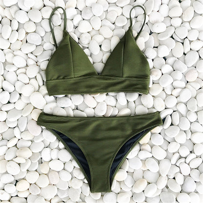 Army Green Solid Bikini Set Triangle Two Piece Swimwear Plain Beach Bathing Suit Swimsuits The Clothing Company Sydney