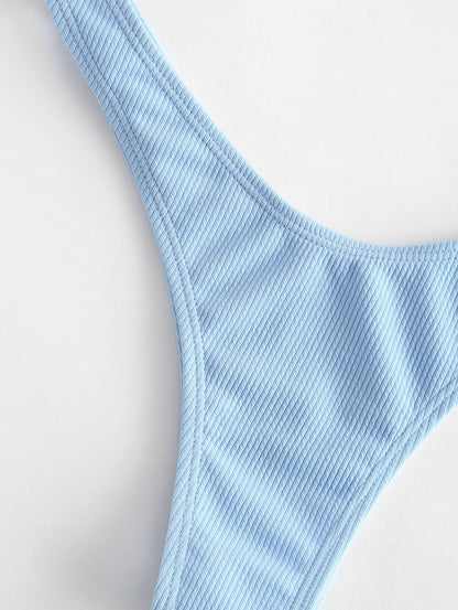 2 Piece Swimwear Tie Ribbed Thong Bikini Set Swimsuit Padded Bandage Beach Summer Backless Bathing Suit The Clothing Company Sydney