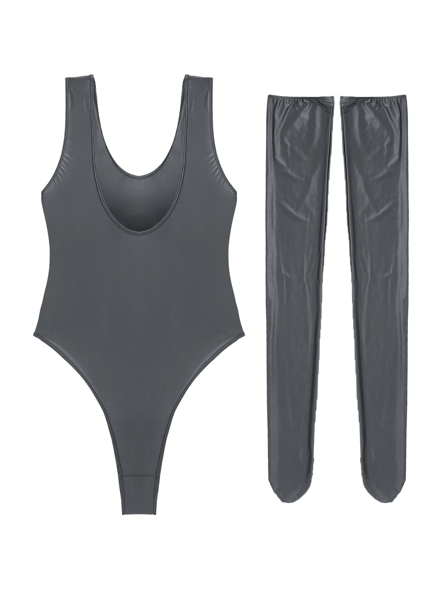 Women's Glossy Stretchy Swimming Suit Swimwear Swimsuit Sleeveless High Cut Slim Fit Bodysuit with Stocking Outfits Clubwear The Clothing Company Sydney