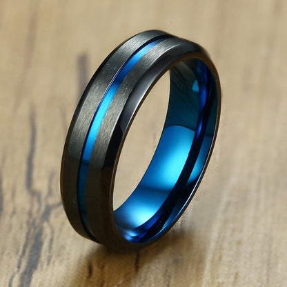 6/8mm Black Ring for Men Women Groove Rainbow Stainless Steel Wedding Bands Trendy Fraternal Rings Casual  Jewelry The Clothing Company Sydney