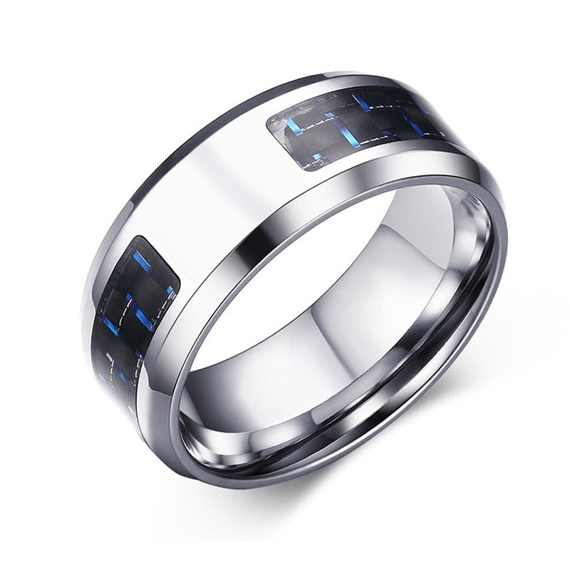 Customize Logo 8mm Men's Ring Carbon Fiber Wedding Band Personalized Simple Icon Image Gift to Husband Dad The Clothing Company Sydney