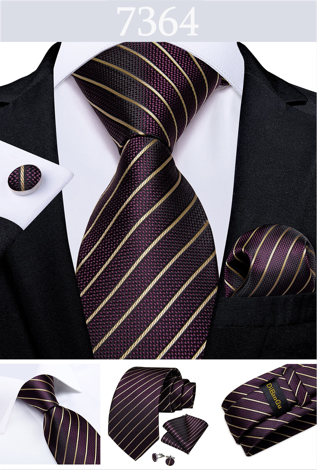 3 Piece Designer Men's Wedding Tie Gold Black Striped Silk Neck Ties For Men Hanky Cufflinks Set Business Party Wear The Clothing Company Sydney