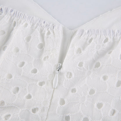 Hook Flower Mini Deep V Neck Vintage Puff Sleeve Short Summer Dress Boho Beach Sundress The Clothing Company Sydney