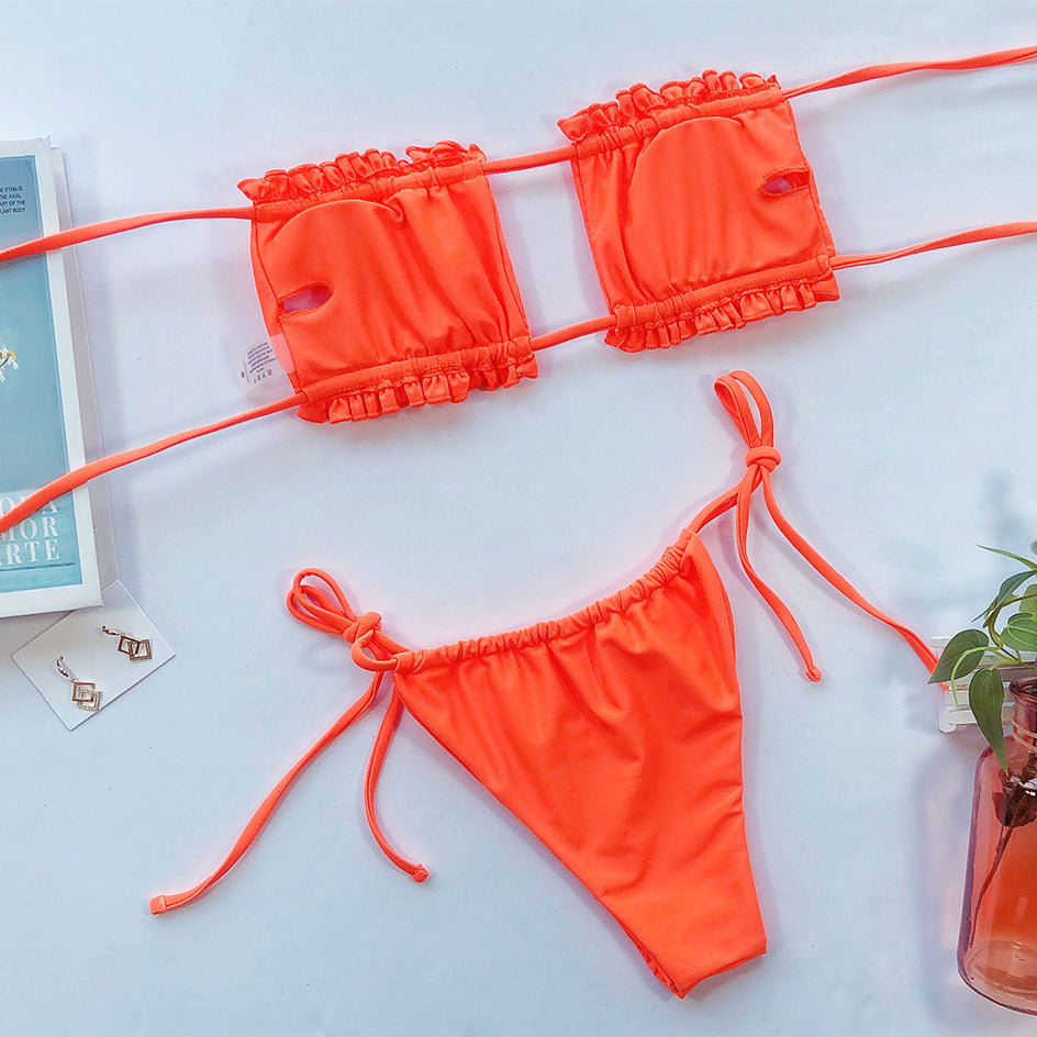 2 Piece Pleated Bandeau Swimsuit Swimwear Mini Thong Bikini Set Bather Swimming Beachwear The Clothing Company Sydney