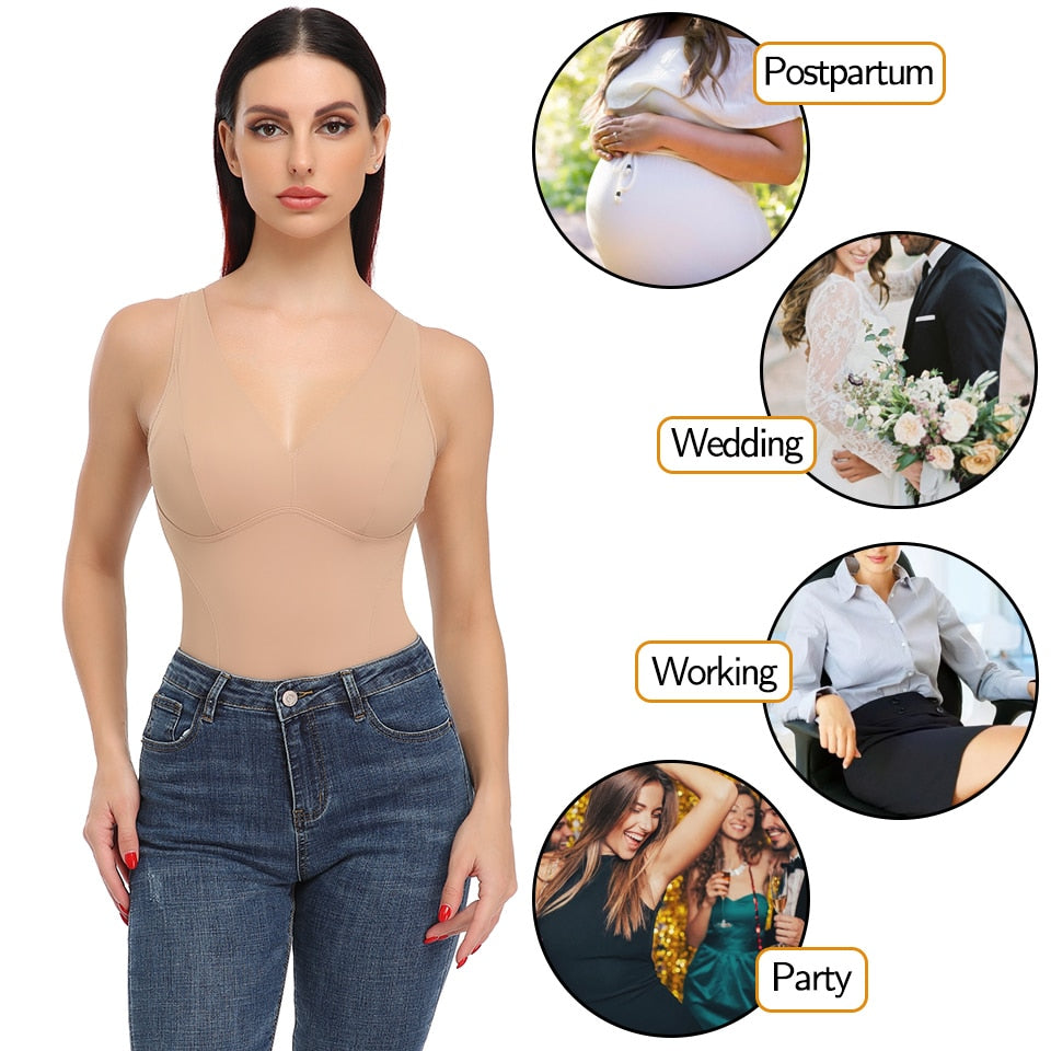 Shapewear Bodysuit Thong Shaper for Women Waist Trainer Body Shaper Deep V Neck Underwear Built-in Bra Camisole The Clothing Company Sydney