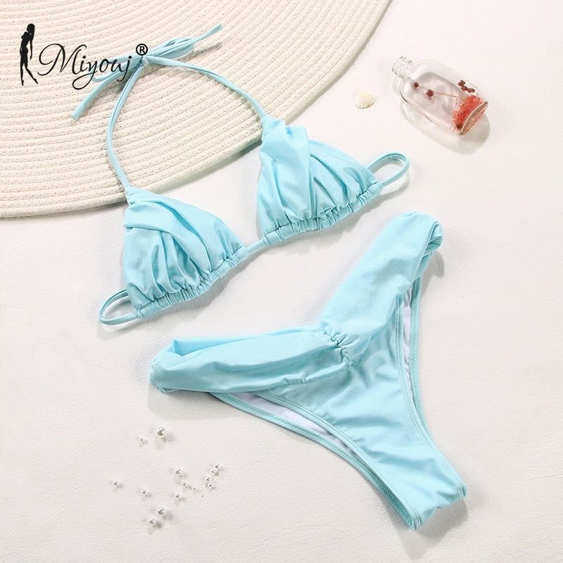 2 Piece Glitter Fabric Bikini Set Folds Swimsuit Halter Bathing Suit Swimwear Beachwear The Clothing Company Sydney