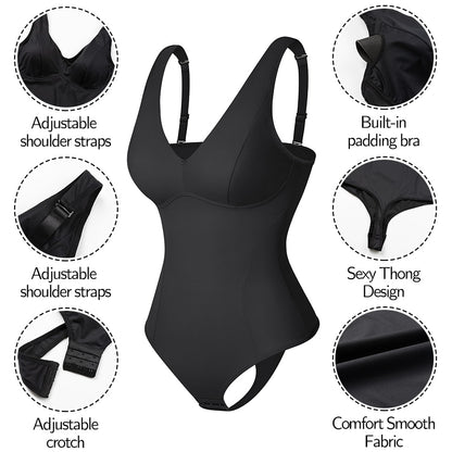 Shapewear Bodysuit Thong Shaper for Women Waist Trainer Body Shaper Deep V Neck Underwear Built-in Bra Camisole The Clothing Company Sydney
