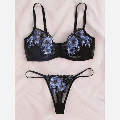 Lingerie woman 2 piece Floral Embroidery Lingerie Set Lace Underwear Set Underwire Push Up Bra Underwear The Clothing Company Sydney