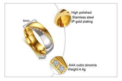 Temperament Wedding Rings For Women Men CZ Stones Stainless Steel Engagement Band Anniversary Personalized Gift Jewellery The Clothing Company Sydney