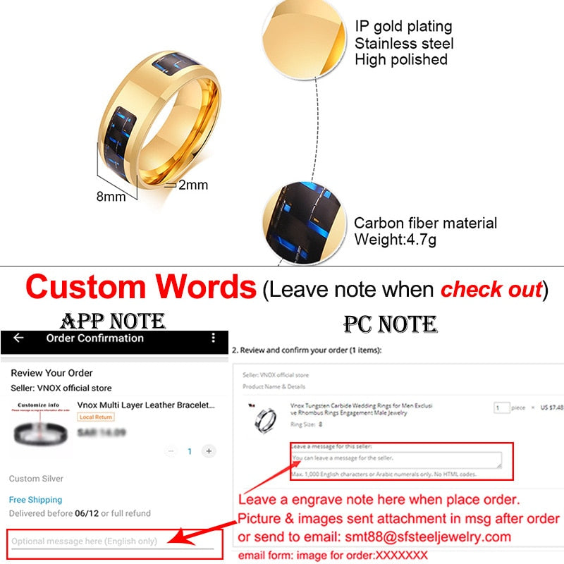 Customize Logo 8mm Men's Ring Carbon Fiber Wedding Band Personalized Simple Icon Image Gift to Husband Dad The Clothing Company Sydney