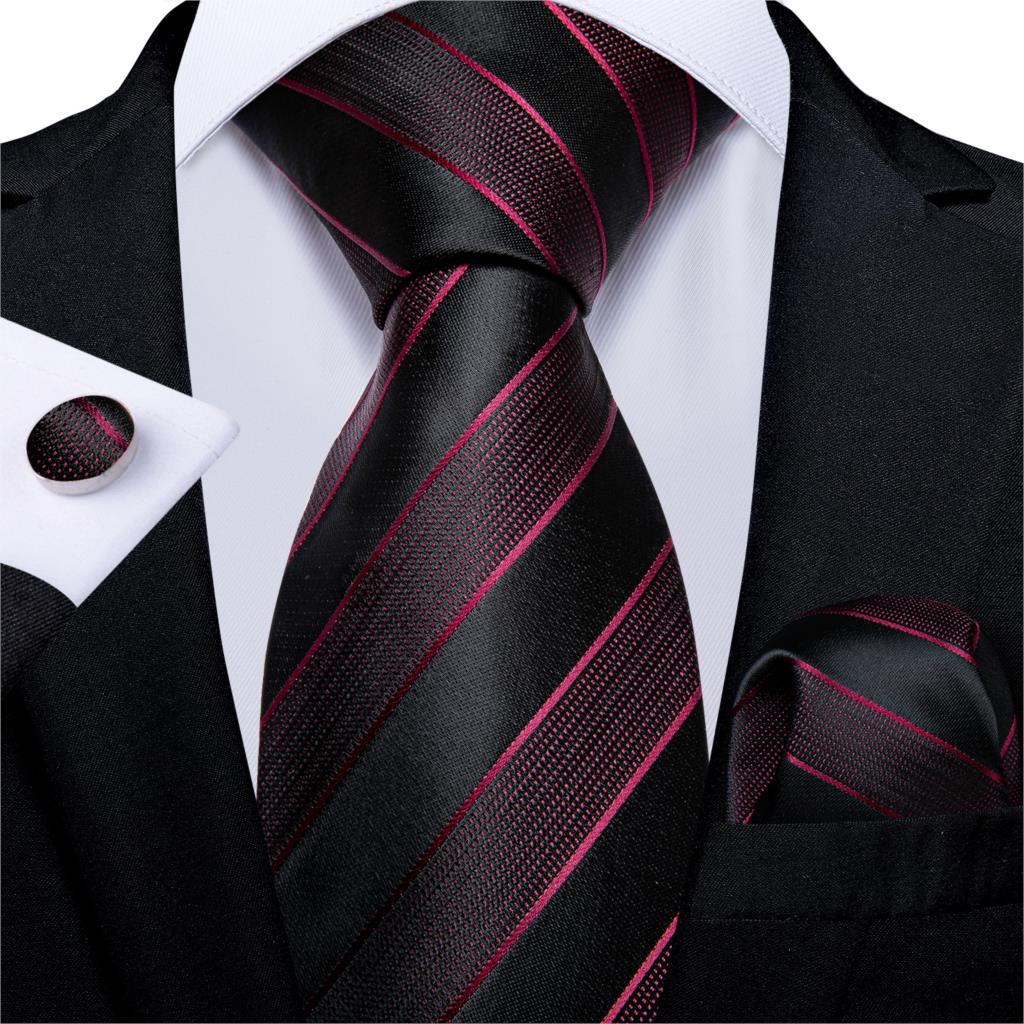 3 Piece Designer Men's Wedding Tie Gold Black Striped Silk Neck Ties For Men Hanky Cufflinks Set Business Party Wear The Clothing Company Sydney