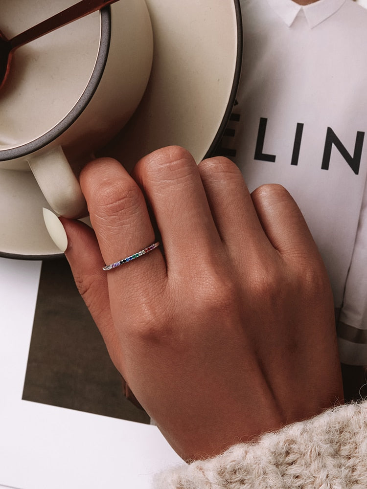 925 Sterling Silver CZ Simulated Diamond Stackable Ring Platinum Plated Eternity Bands for Women The Clothing Company Sydney