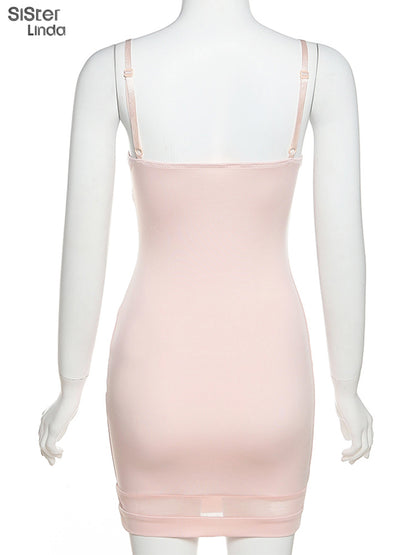 Casual Mesh Bodycon Mini Dress Women Romper  Sleeveless Skinny Stretchy Deep V Neck Party Clubwear Trend Outfit The Clothing Company Sydney
