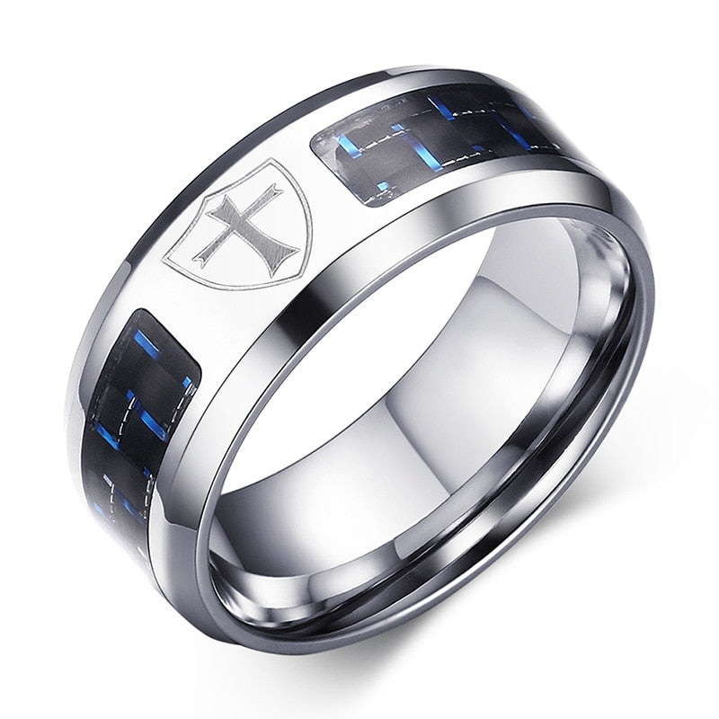 Customize Logo 8mm Men's Ring Carbon Fiber Wedding Band Personalized Simple Icon Image Gift to Husband Dad The Clothing Company Sydney
