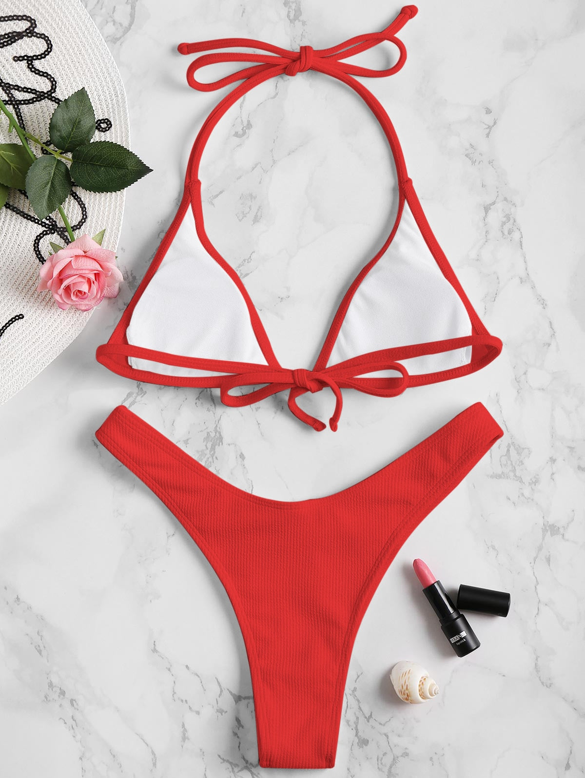 2 Piece Swimwear Tie Ribbed Thong Bikini Set Swimsuit Padded Bandage Beach Summer Backless Bathing Suit The Clothing Company Sydney