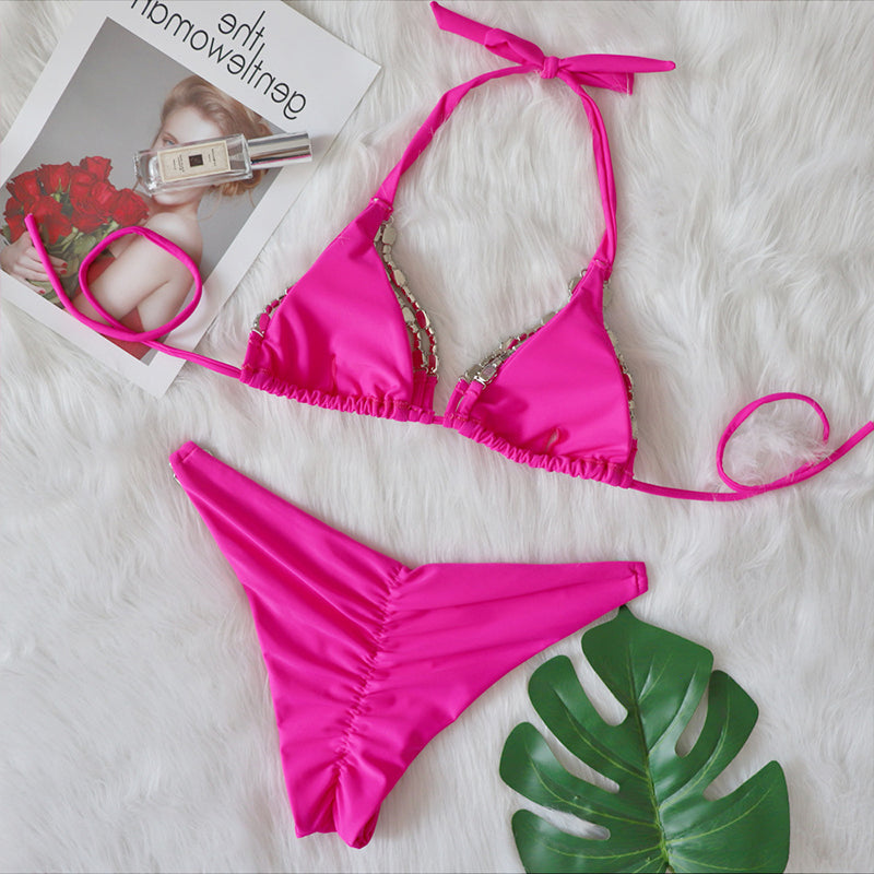 2 Piece triangle swimsuit diamond halter bathing suit swimwear Bikini Set The Clothing Company Sydney