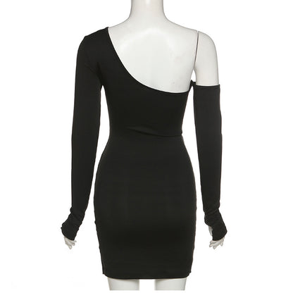 One Shoulder Bandage Bodycon Dress Long Sleeve Cut Out Mini Black Party Dresses Club Wear The Clothing Company Sydney