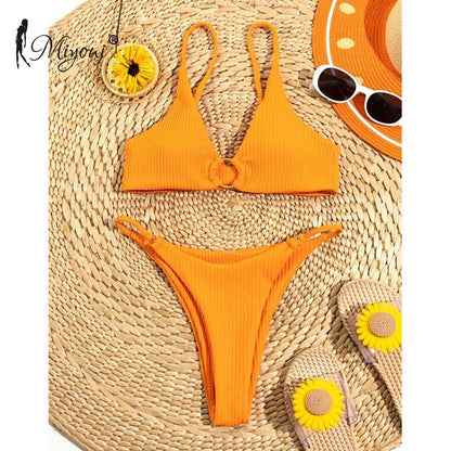 High Cut Rib Swimwear Solid Beachwear Bathing Suits Rings Bikini Sets Hollow Out Swimsuit The Clothing Company Sydney