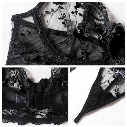 Floral Embroidery Thin Transparent Bralette Lace Push Up Bra Garters 3 Piece Sensual Lingerie Set The Clothing Company Sydney