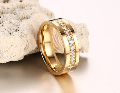 Trendy Wedding Bands Rings for Women Men Love Gift Gold-color Stainless Steel CZ Promise Couple Jewellery The Clothing Company Sydney