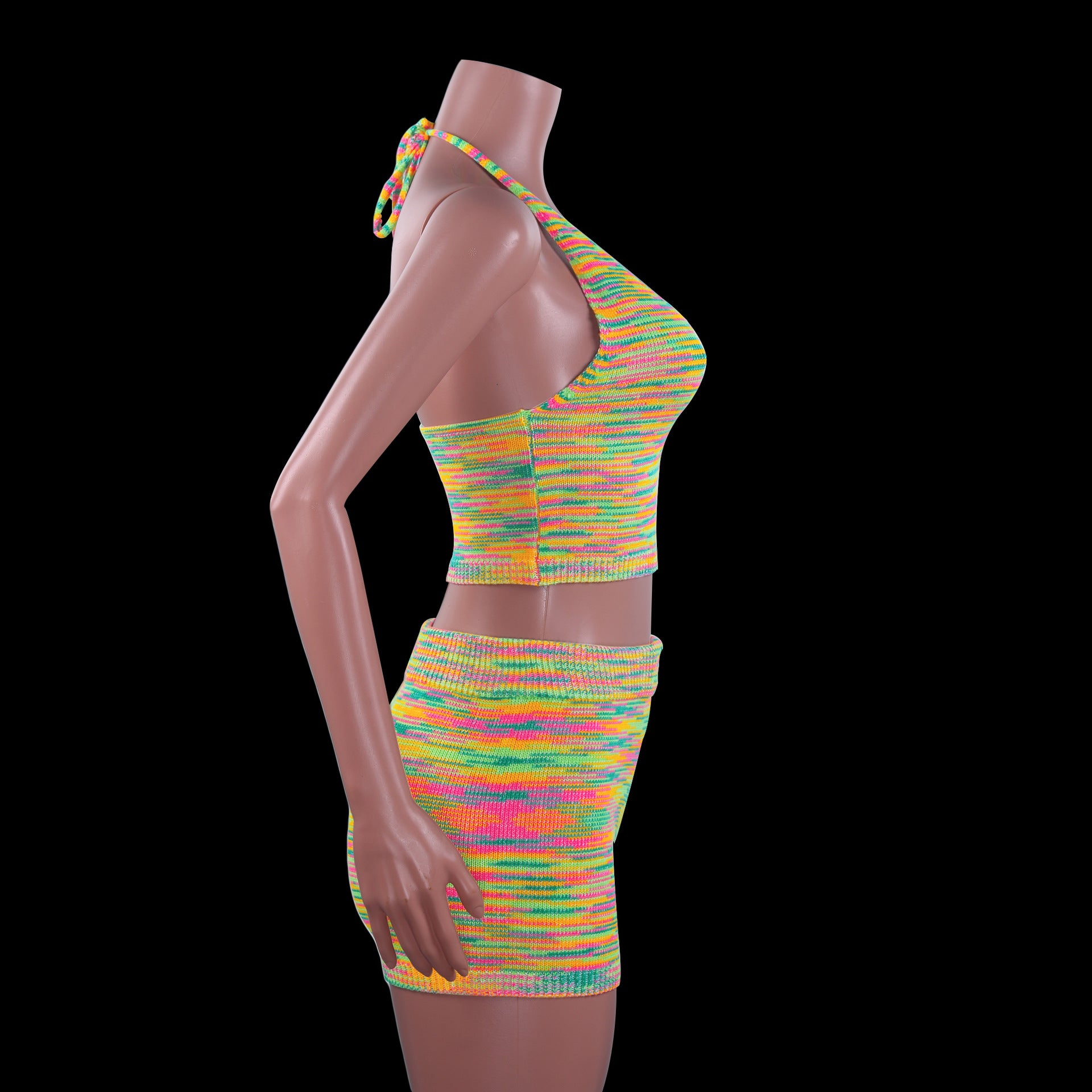 Rainbow Print Halter Cut Out Crop Top and Shorts 2 Piece Matching Set Club Fashion Outfits Loungewear Set The Clothing Company Sydney