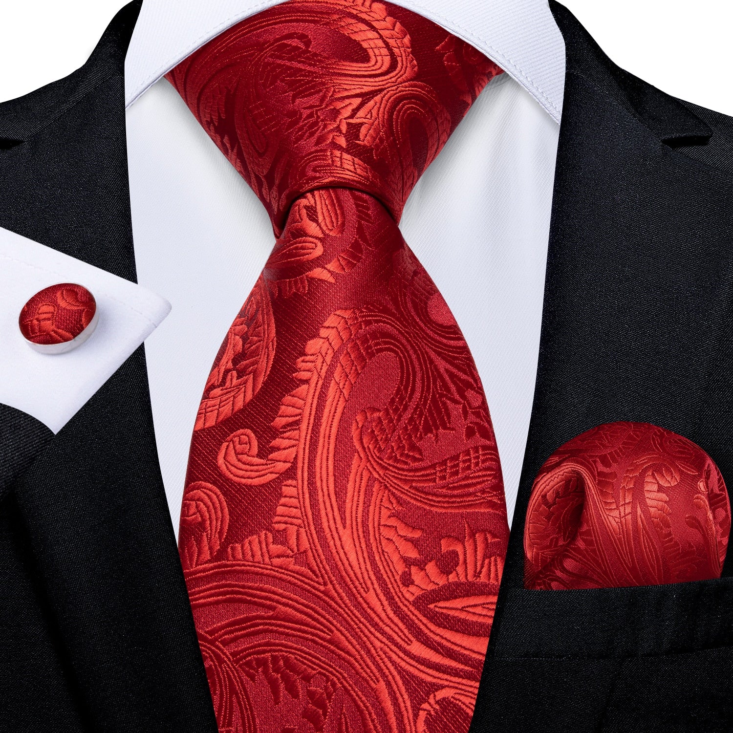 Designer Wedding Men's Tie Red  Solid Striped Paisley Neckties For Men Business Hanky Cufflinks Tie Set The Clothing Company Sydney