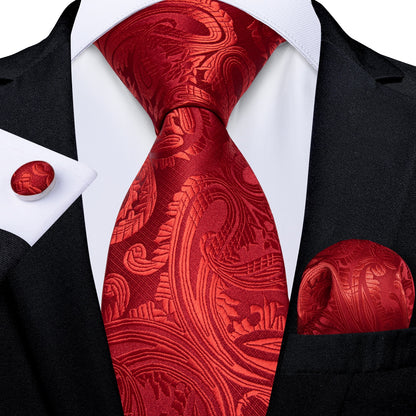 Designer Wedding Men's Tie Red  Solid Striped Paisley Neckties For Men Business Hanky Cufflinks Tie Set The Clothing Company Sydney