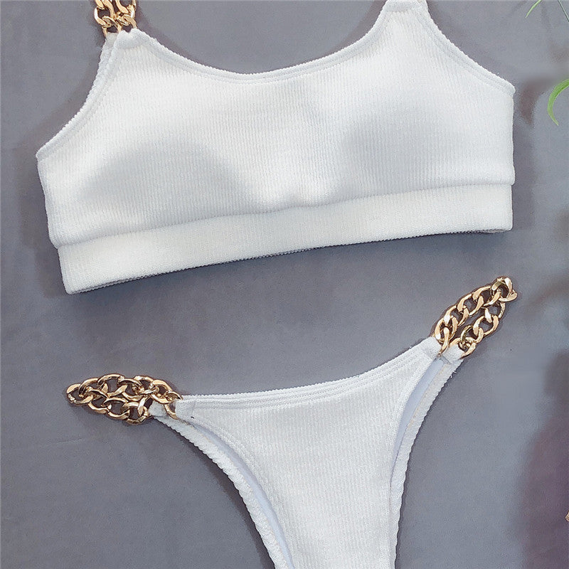 High Waist Swimwear Chain Swimsuit Bandeau 2 Piece Sports Bathing Suit Ribbed Set The Clothing Company Sydney