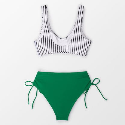 Yellow And Lemon Print Mid-Waist Bikini Sets Swimsuit Lace Up Two Pieces Swimwear Beach Bathing Suits The Clothing Company Sydney
