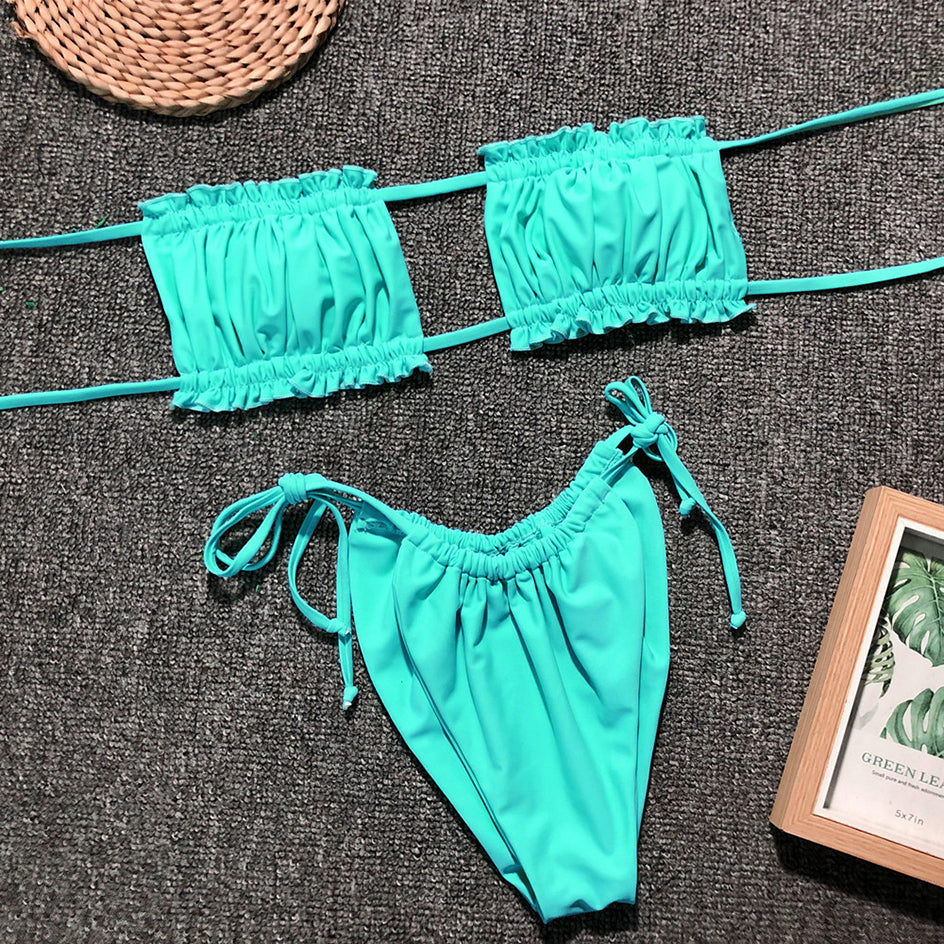 2 Piece Pleated Bandeau Swimsuit Swimwear Mini Thong Bikini Set Bather Swimming Beachwear The Clothing Company Sydney