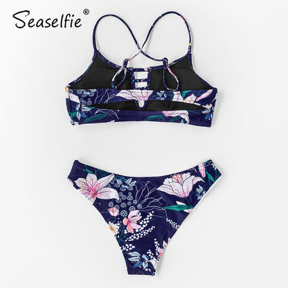 Cut out Low-waist Bikini Sets Swimwear Swimsuits Bathing Suit Navy Floral Tank Bikinis Beachwear The Clothing Company Sydney