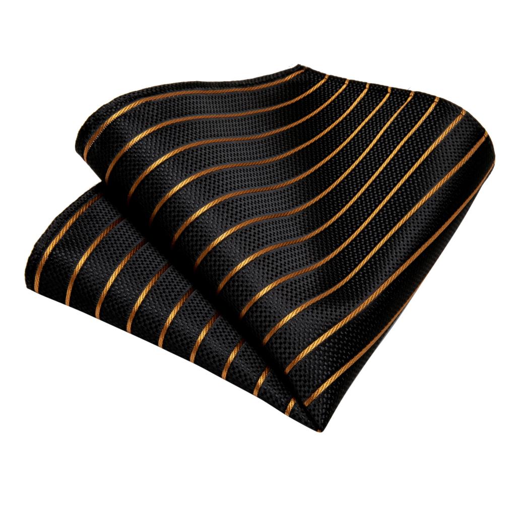 3 Piece Designer Men's Wedding Tie Gold Black Striped Silk Neck Ties For Men Hanky Cufflinks Set Business Party Wear The Clothing Company Sydney