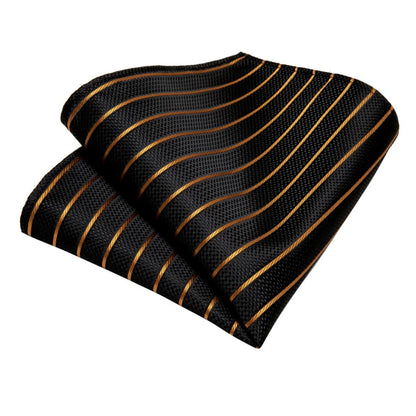 3 Piece Designer Men's Wedding Tie Gold Black Striped Silk Neck Ties For Men Hanky Cufflinks Set Business Party Wear The Clothing Company Sydney