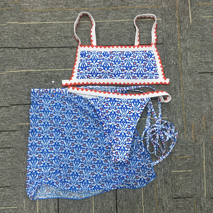 Printed Bandeau swimsuit Patchwork 2 pieces set High cut swimwear Sports bathing suit bikini set The Clothing Company Sydney