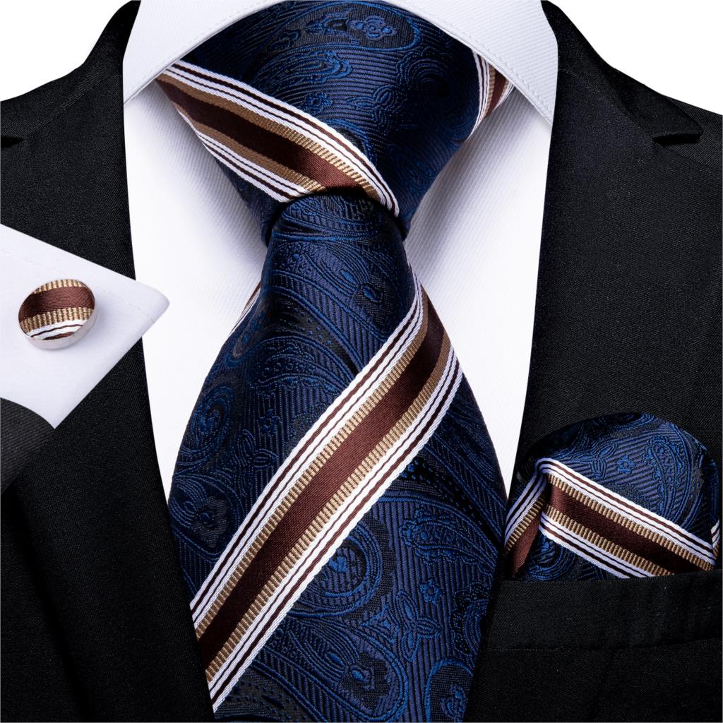 3 Piece Designer Men's Wedding Tie Gold Black Striped Silk Neck Ties For Men Hanky Cufflinks Set Business Party Wear The Clothing Company Sydney