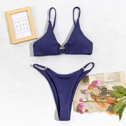 High Cut Rib Swimwear Solid Beachwear Bathing Suits Rings Bikini Sets Hollow Out Swimsuit The Clothing Company Sydney