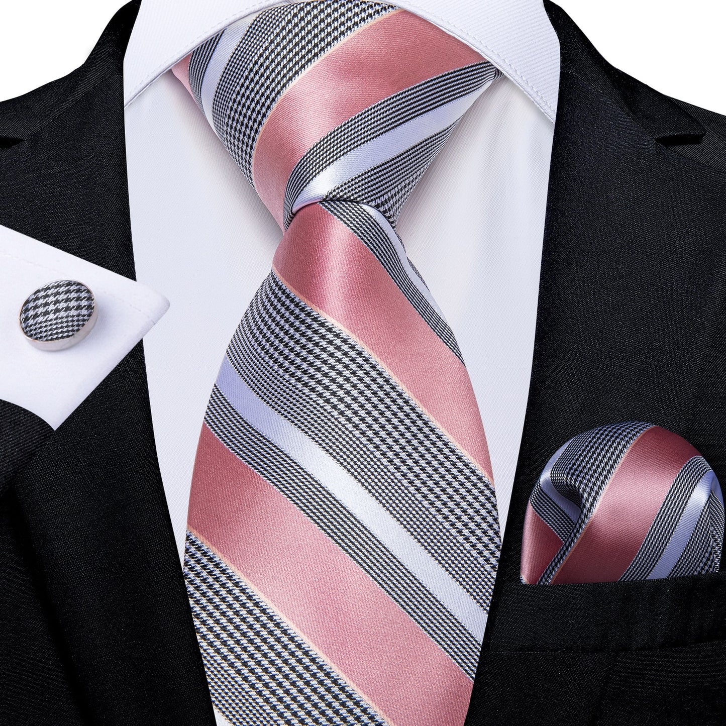 3 Piece Designer Men's Wedding Tie Gold Black Striped Silk Neck Ties For Men Hanky Cufflinks Set Business Party Wear The Clothing Company Sydney