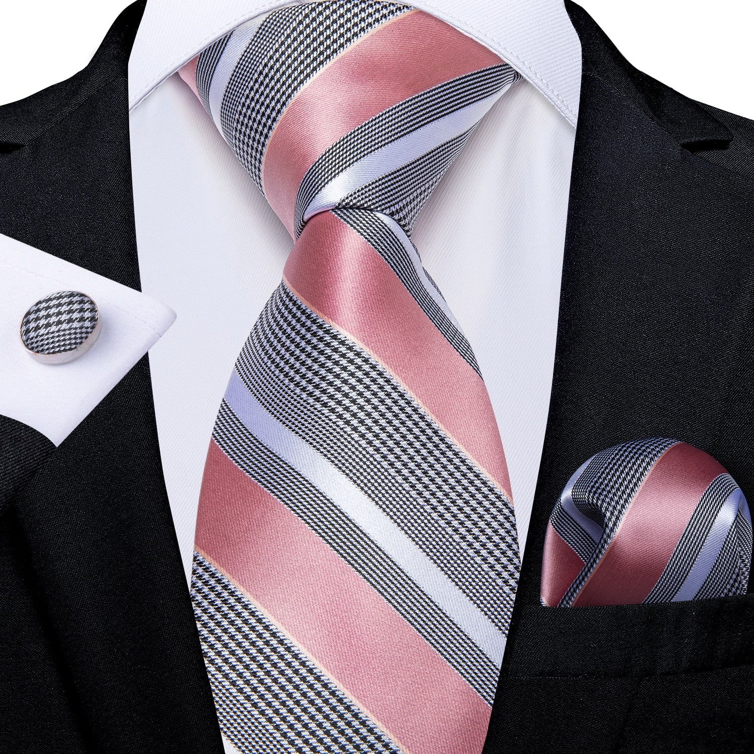 3 Piece Designer Men's Wedding Tie Gold Black Striped Silk Neck Ties For Men Hanky Cufflinks Set Business Party Wear The Clothing Company Sydney