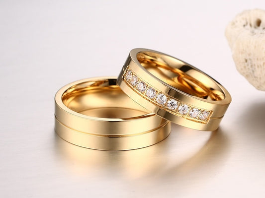 Trendy Wedding Bands Rings for Women Men Love Gift Gold-color Stainless Steel CZ Promise Couple Jewellery The Clothing Company Sydney