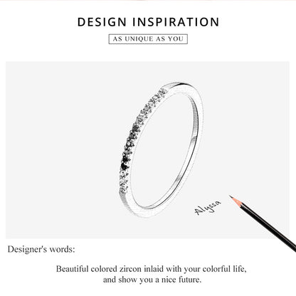 925 Sterling Silver Rainbow Color CZ Stackable Wedding Rings, Platinum Plated Elegant Finger Band Ring for Women The Clothing Company Sydney