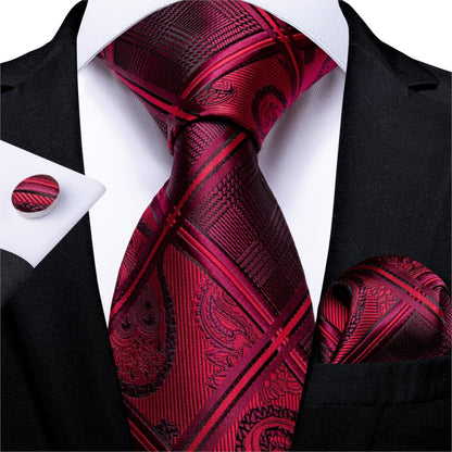 Designer Wedding Men's Tie Red  Solid Striped Paisley Neckties For Men Business Hanky Cufflinks Tie Set The Clothing Company Sydney