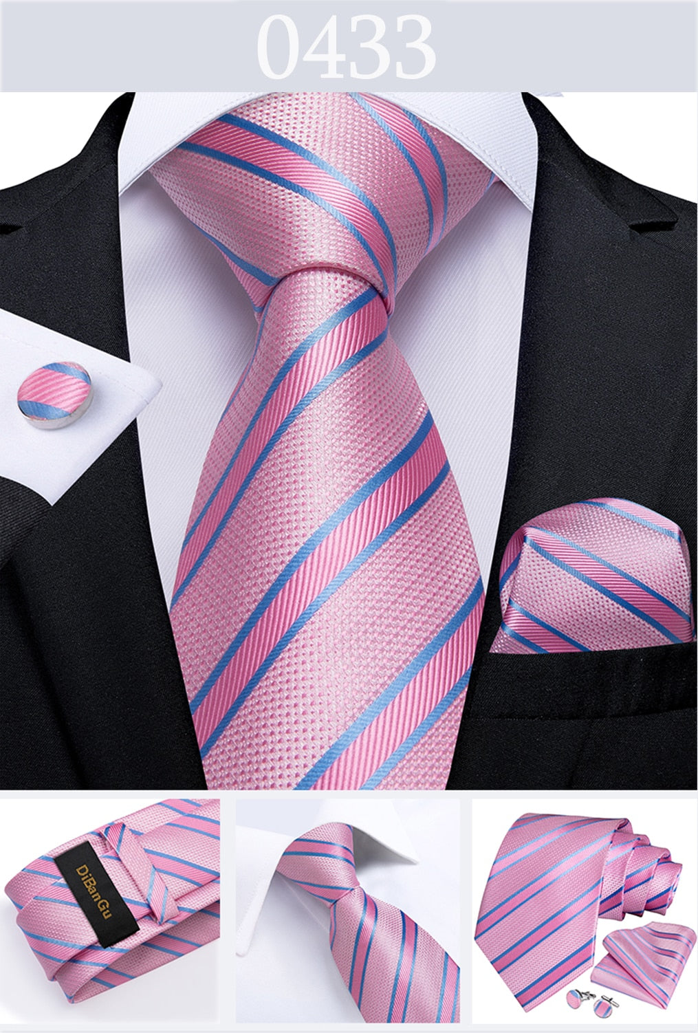 3 Piece Designer Men's Wedding Tie Gold Black Striped Silk Neck Ties For Men Hanky Cufflinks Set Business Party Wear The Clothing Company Sydney