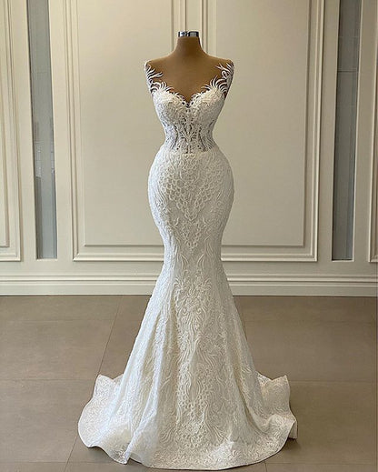 Luxury 3D Lace Mermaid Wedding Dress Romantic Beads Tulle Neck Wedding Bridal Gowns The Clothing Company Sydney
